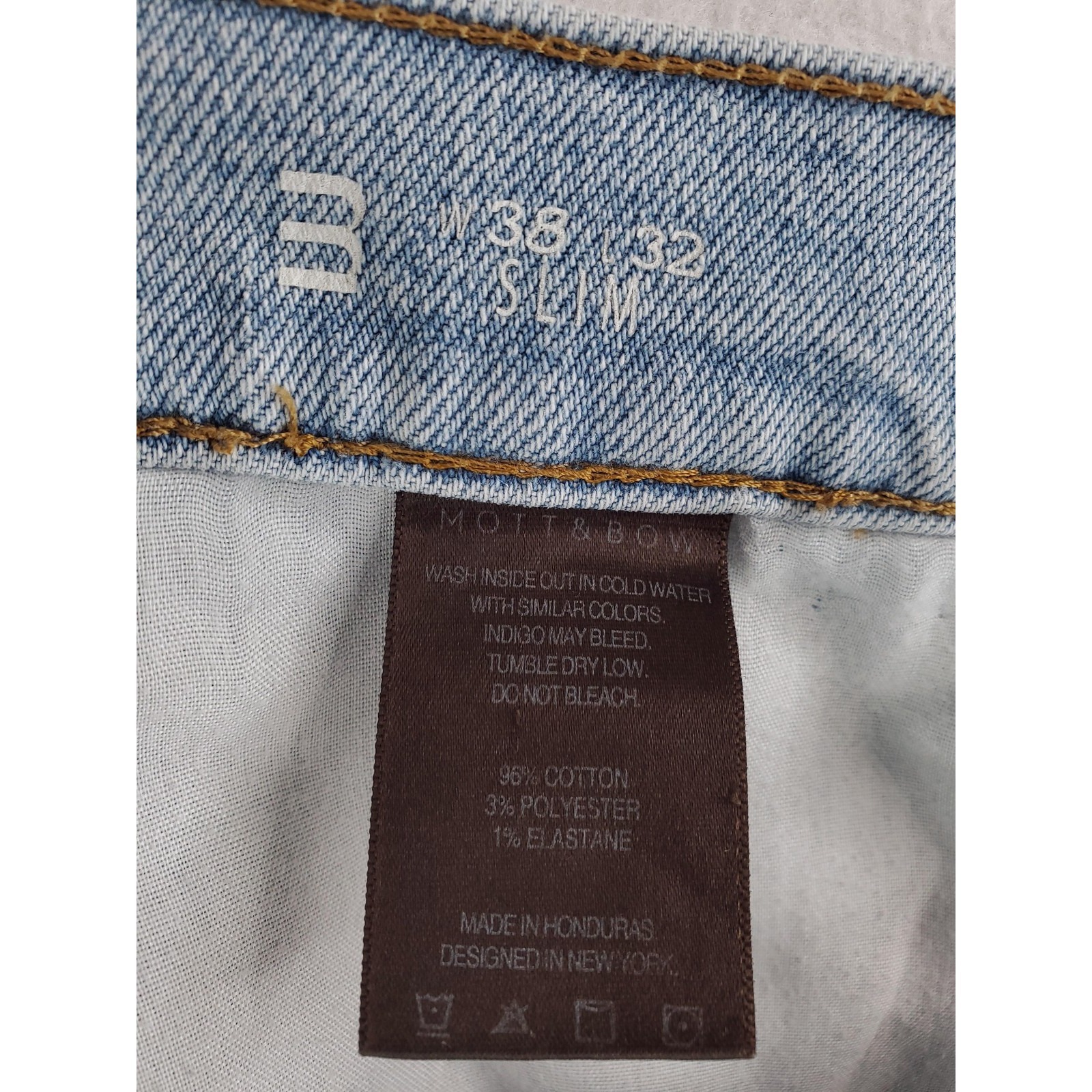 Mott & Bow Jeans Mens 38x32 Light Blue Denim Slim Fit Stretch Hube Wash 5-Pocket — image 8 of 8